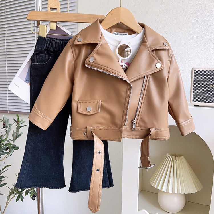 Girls Leather Zipper Motorcycle Jacket