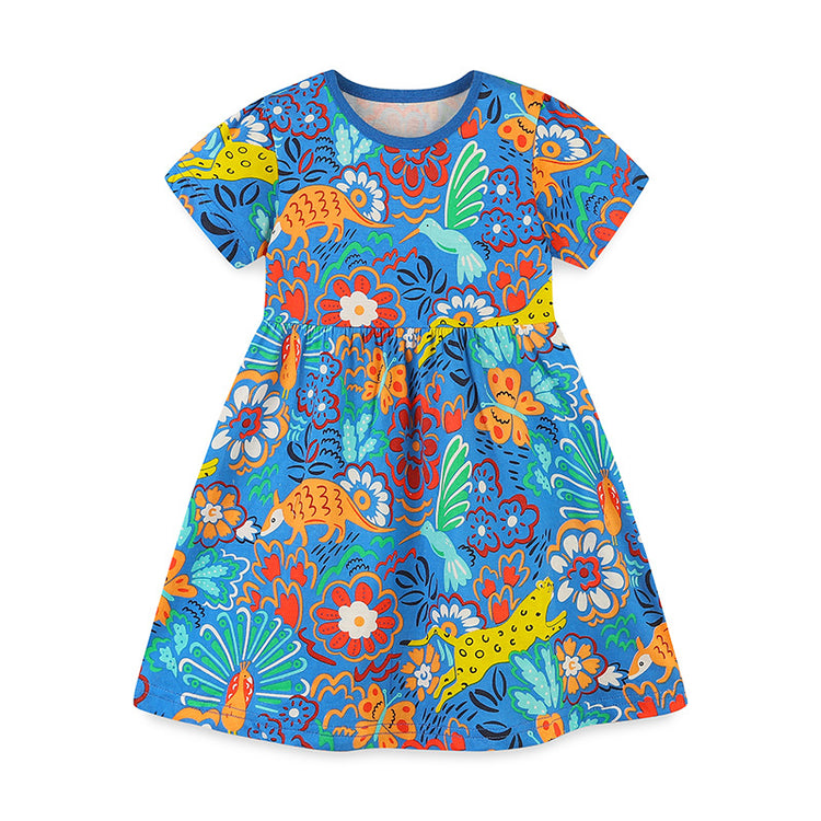 Summer Girls Cartoon Animal Print Princess Dress