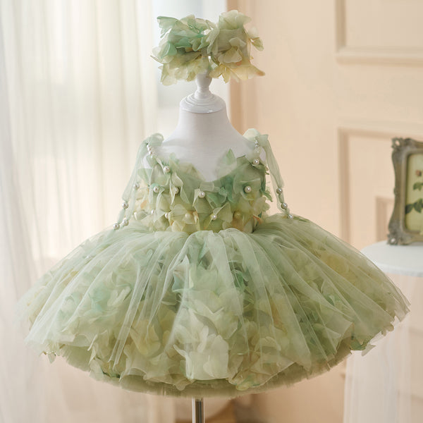 Emerald Green Toddler Dress Charming Sequined Lace Tulle Flower Girl Dress  With Bow J397  DreamyVow