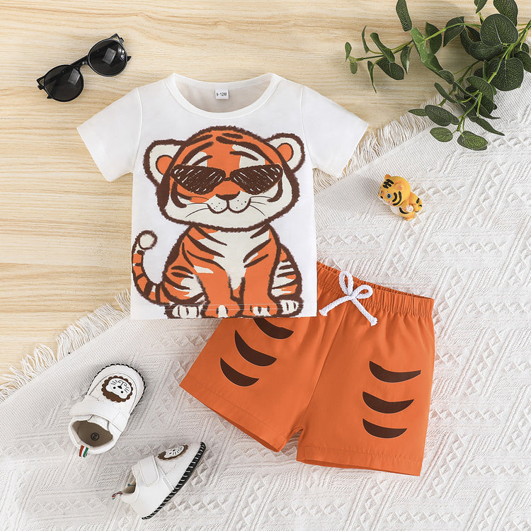 Summer New Baby Cute Tiger T-shirt Shorts Two-piece Set