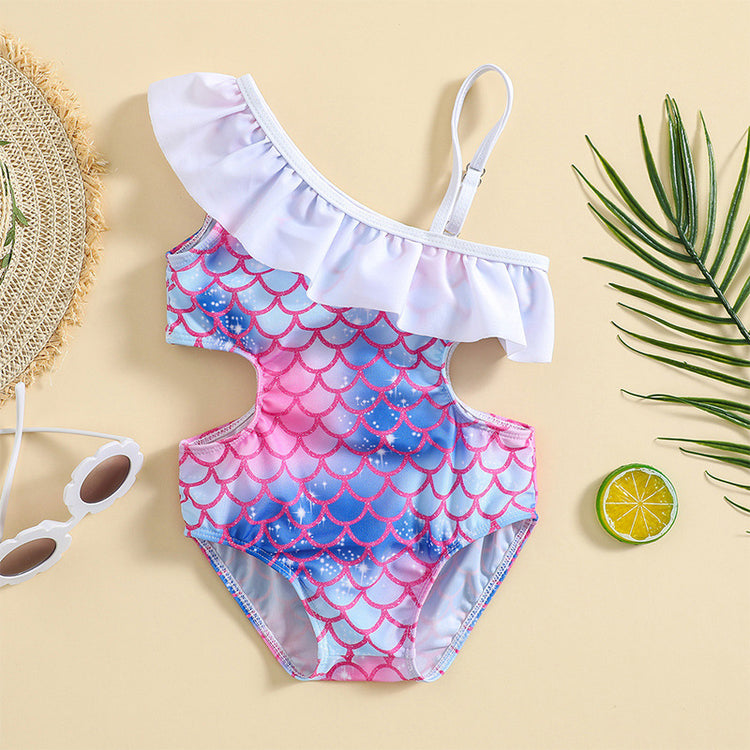 Children's Swimsuit Girls Mermaid One Shoulder Sling Swimsuit
