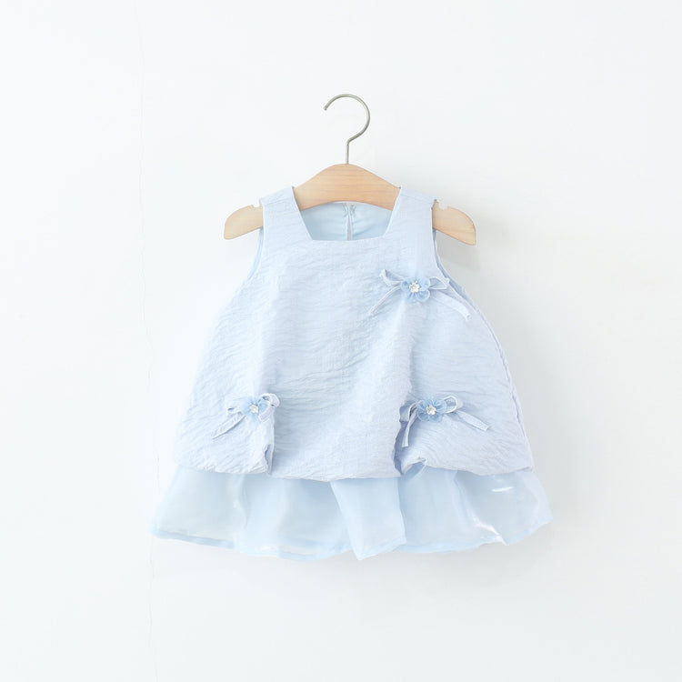 New Girls Solid Color Bowknot Sleeveless Dress