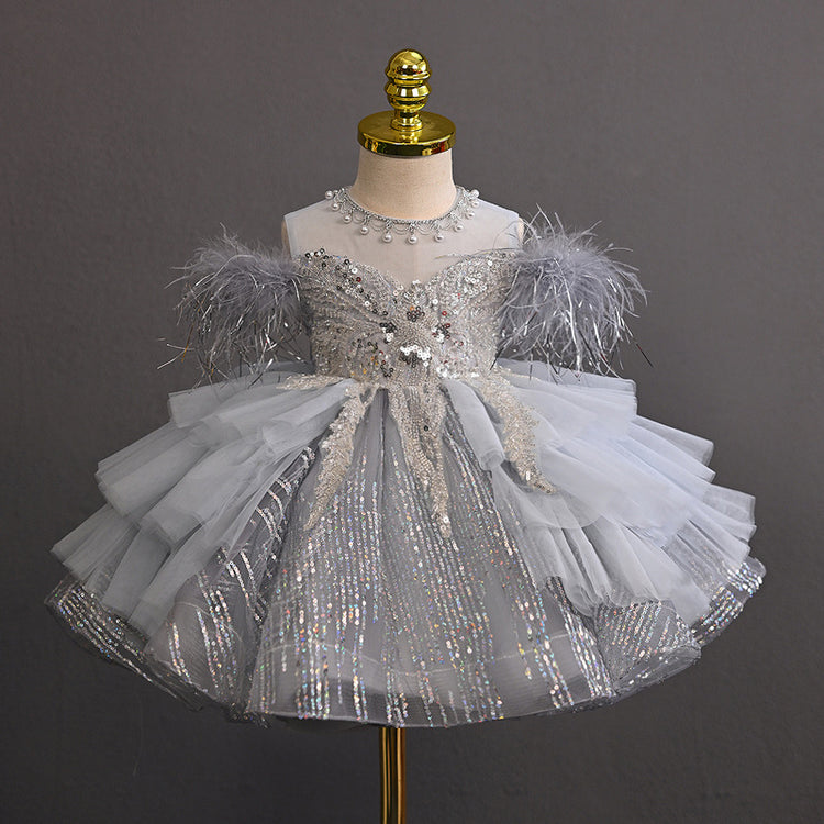 Girls Gray Party Dress Girls Birthday Cute Princess Dress
