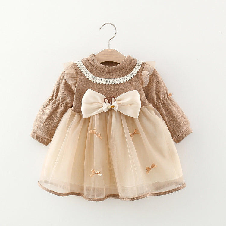 Children's Bow Patchwork Princess Dress Girls Lolita Dress Autumn