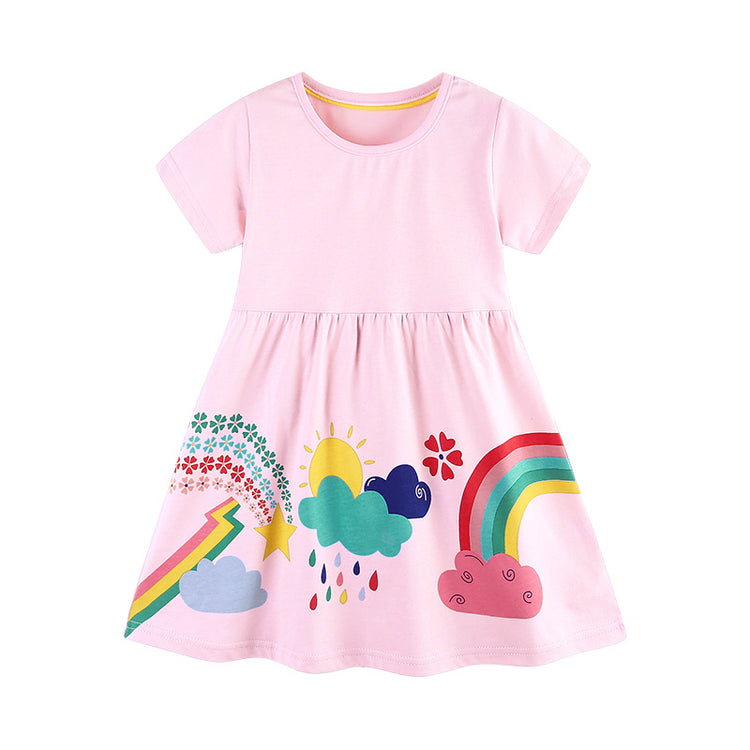 New Summer Girls Cartoon Print Princess Dress