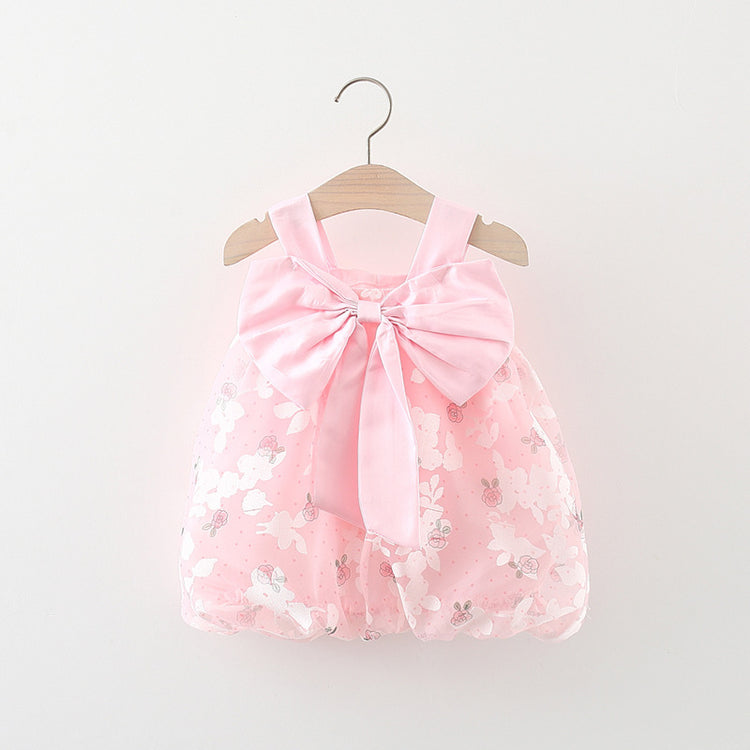 Summer Girls Dress Flower Bowknot Suspender Princess Dress