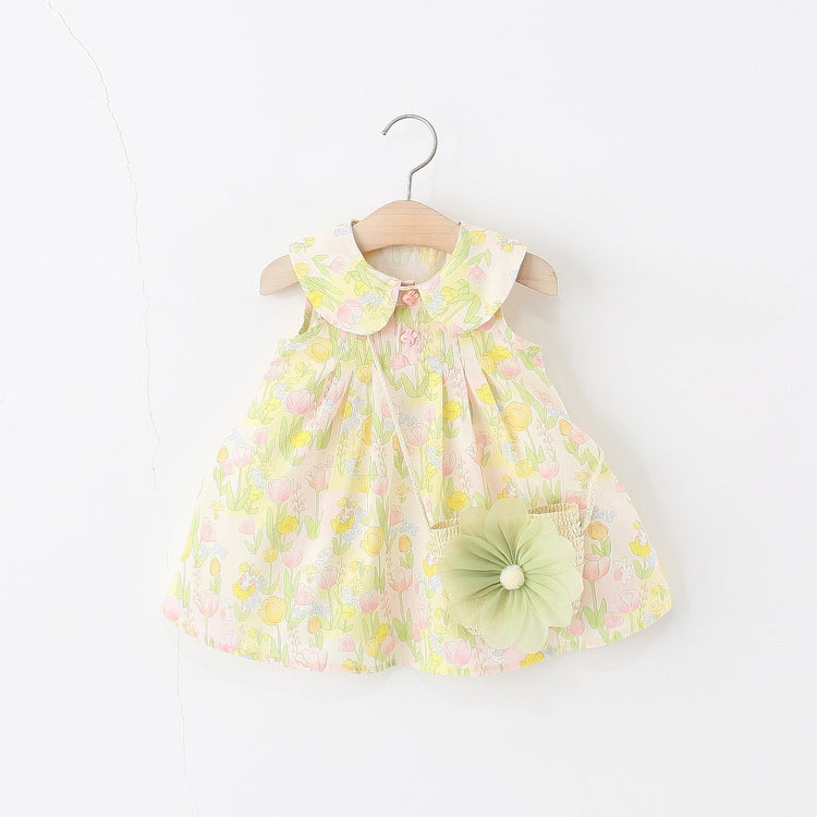 Summer Girls' Doll Collar Floral Sleeveless Dress