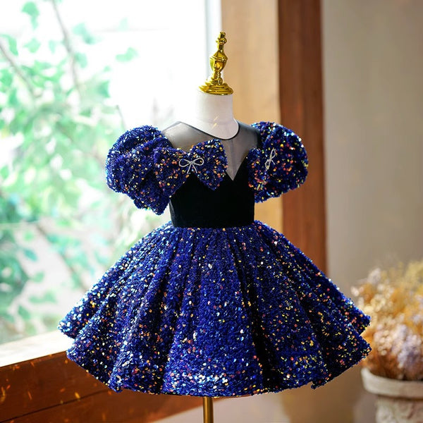 Elegant Baby Girls Dark Blue Sequin Bow Princess Dress Toddler Prom D marryshe Elegant Baby Girls Dark Blue Sequin Bow Princess Dress Toddler Prom D marryshe