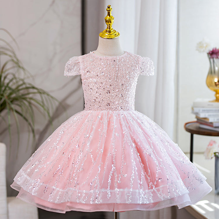 Elegant Baby Girl Beauty Pageant Sequined Dress Toddler Birthday First Communion Princess Dress
