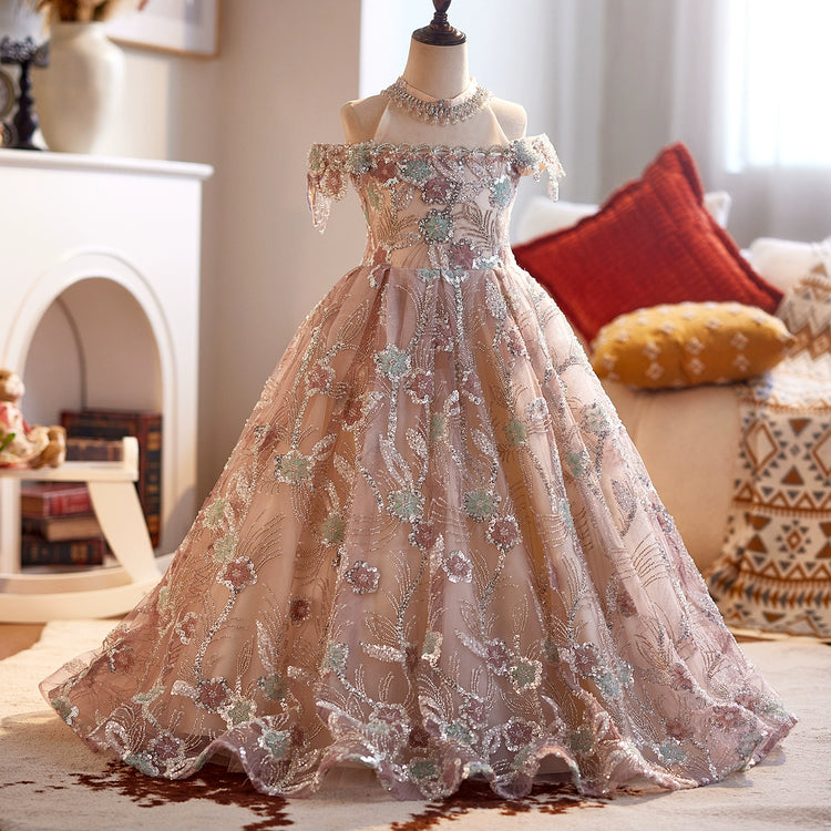 Girls Prom Dress Children Pink Birthday Dress Girl Party Princess Dress