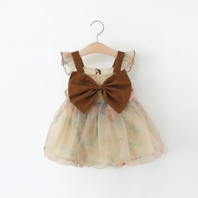 Summer New Girls Flying Sleeves Bow Dress
