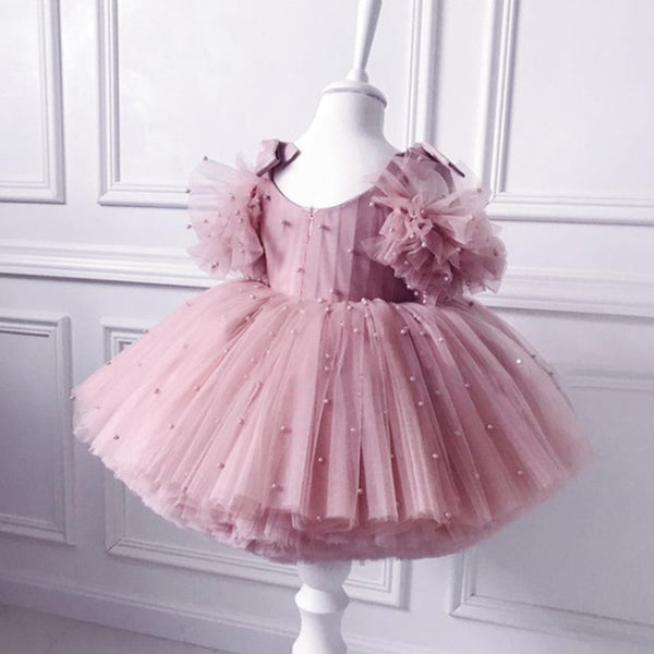 Cute Baby Girl Pink Baptism Dress Toddler First Communion Dresses