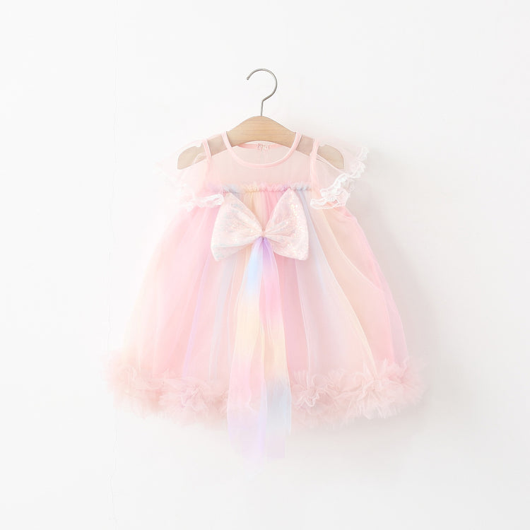 Summer New Girls Sequin Bow Dress