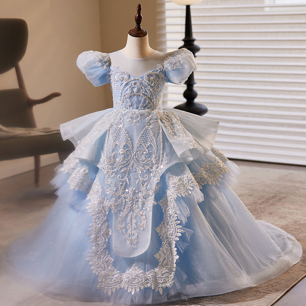princess dresses near me Girl Light Luxury Dress Pearl Mesh Back Strap Princess Dress
