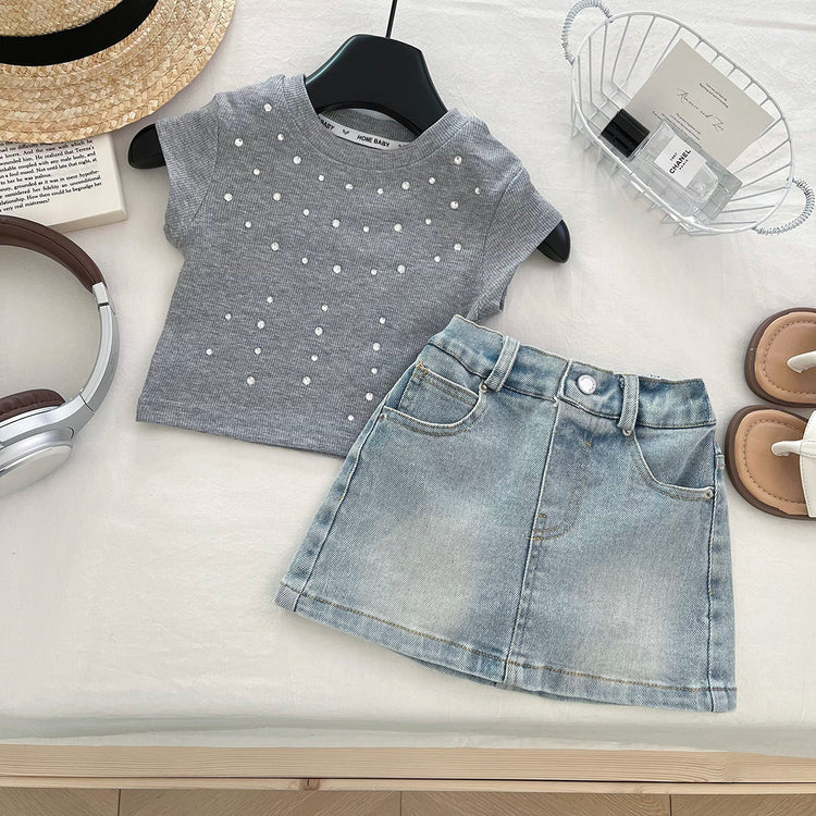 Summer Girls Denim Skirt Versatile Suit
