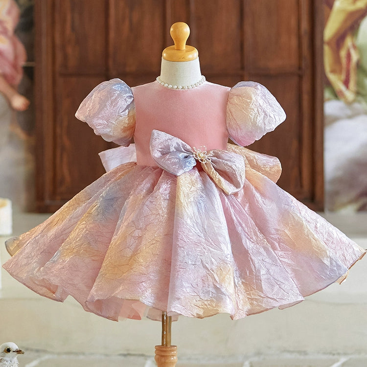 Baby Girls Pink Birthday Dress Flower Girl Wedding Princess Dress