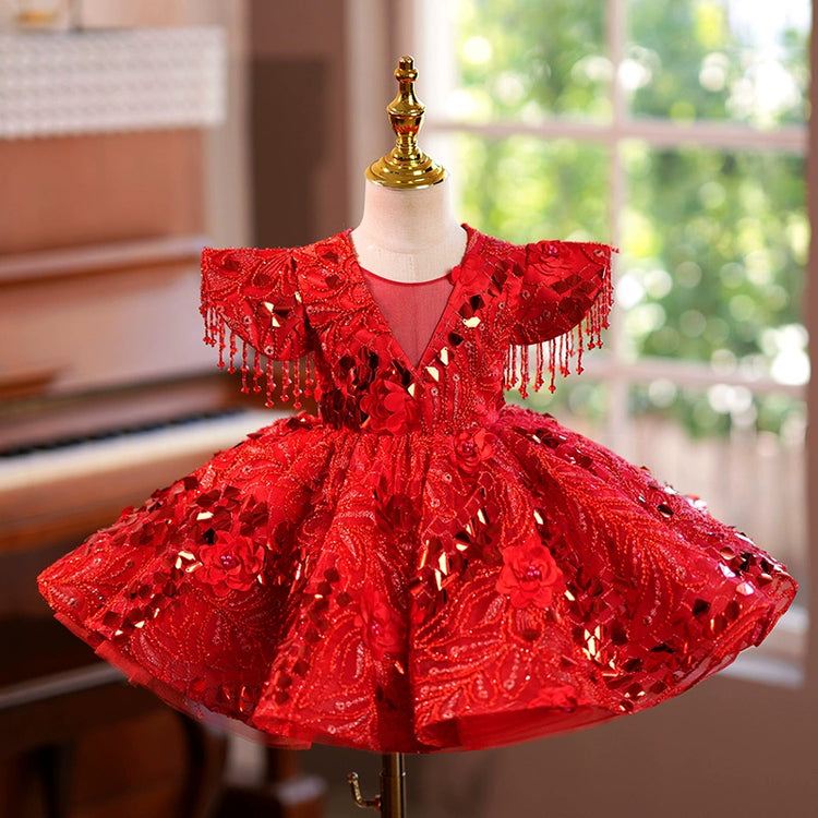 Luxurious Baby Girl Beauty Pageant Dress Red Christmas dress Toddler Birthday Dress