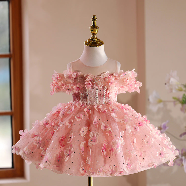 Girls Flower Birthday Princess Dress Flower Girl Puffy Dress
