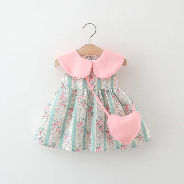 New Summer Girls' Lapel Sleeveless Floral Dress