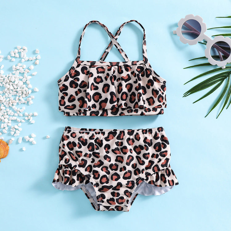 Girls Swimsuit Leopard Print Split Sling Girls Swimsuit Set