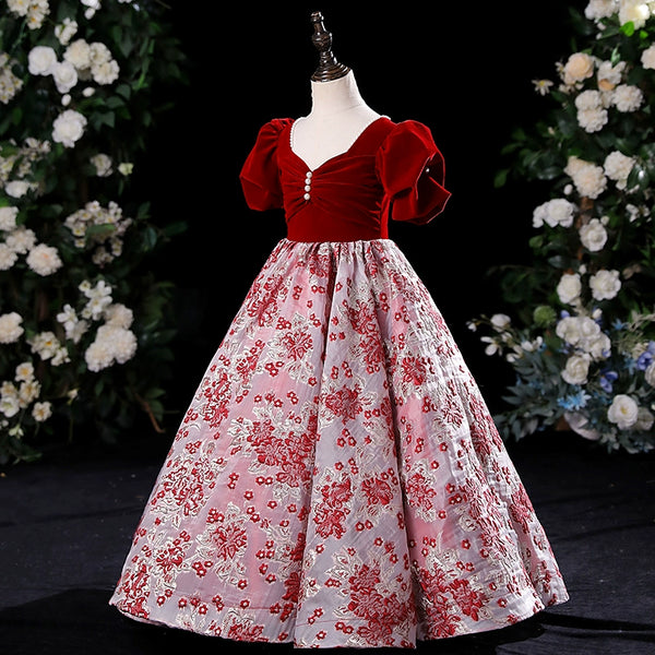 red victorian dress Girls Birthday Red Dress Children Pageant Princess Dress