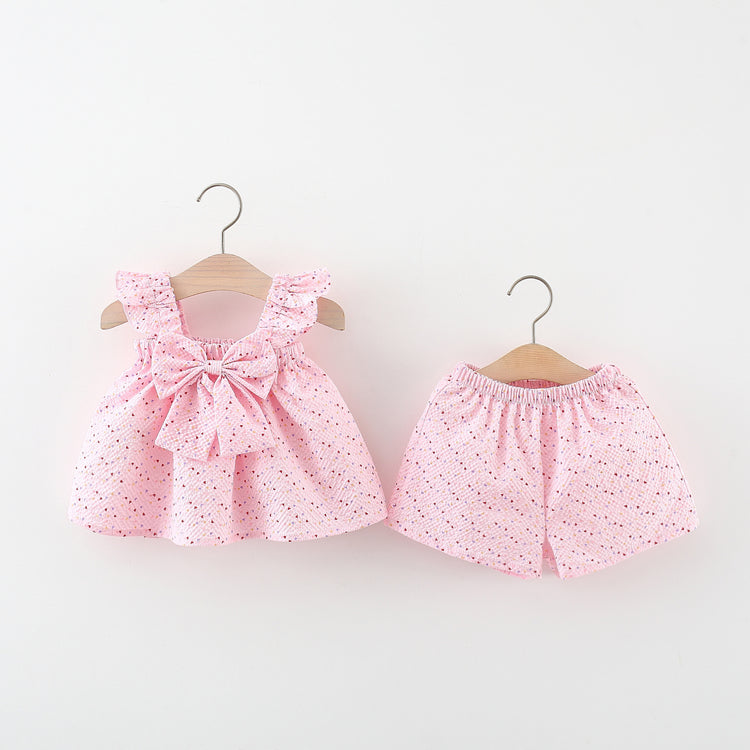 Summer Girls Love Dot Flying Sleeve Top and Shorts Two-piece Set