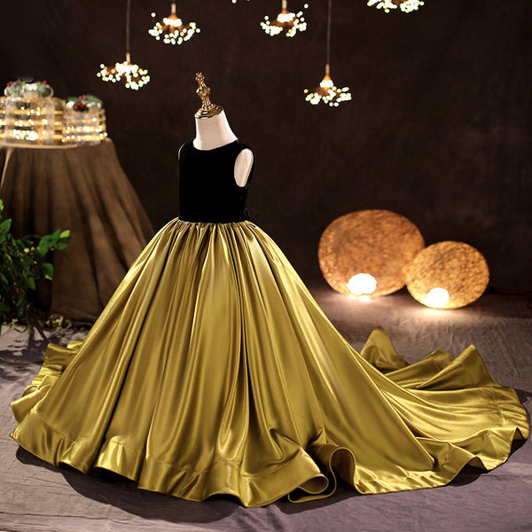 Sweet Baby Girls sleeveless black and gold color tail princess dress  Toddler Prom Dress