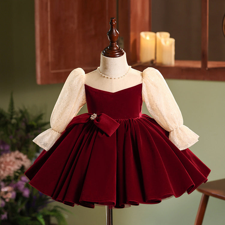 Baby Girl Christmas Dress Puff Sleeves Beauty Pageant Dress Toddler Birthday Princess Dress