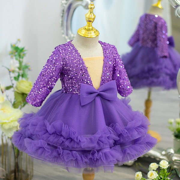Lovely Baby Girl Sequin Birthday Dress Toddler Baptism Princess Dress