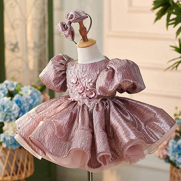 Cute Girl's First Birthday Dress Flower Girl Gilded Puffy Princess