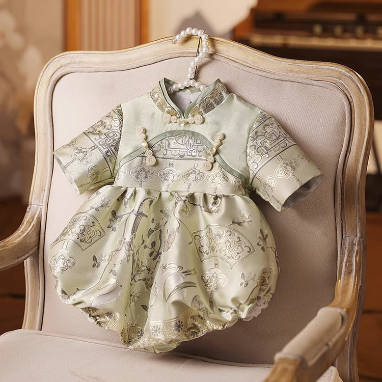 Cute Baby Girl Light Green Printed Baby Romper