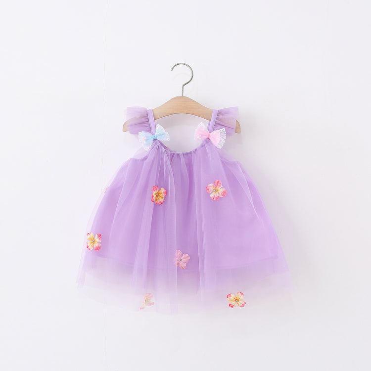 Summer New Girls Bow Petal Tulle Dress