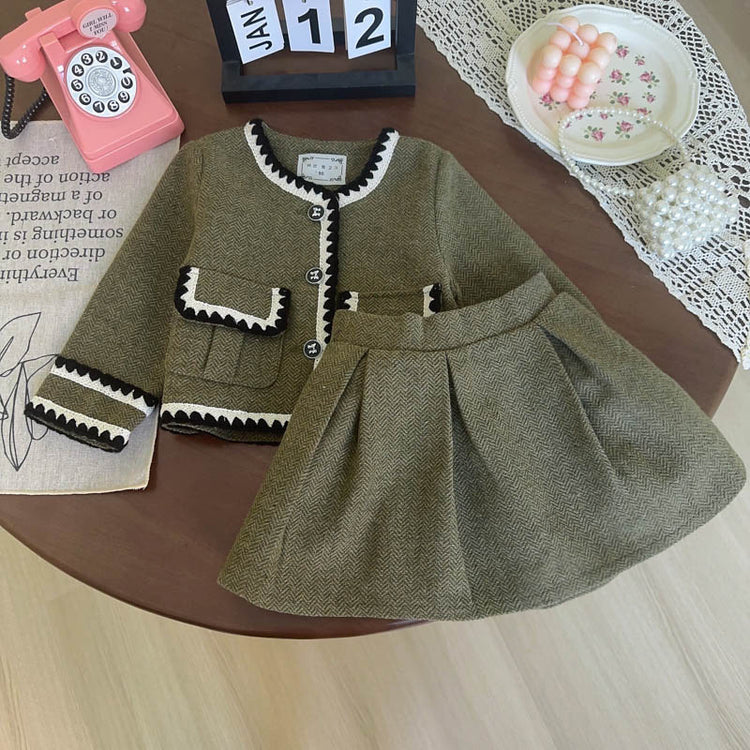 Girls Birthday Suit Spring Thickened Coat Short Skirt Two-piece Suit