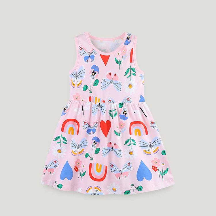Girls Vest Dress Round Neck Cartoon Print Girls Princess Dress