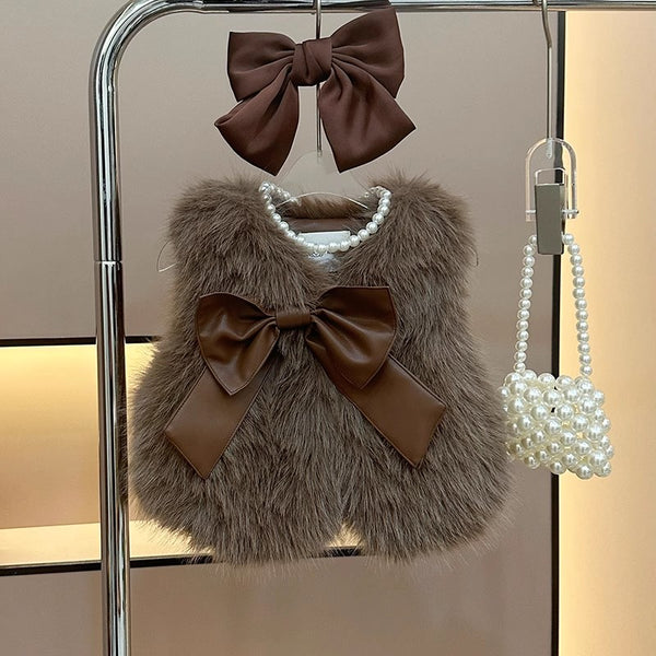 Stylish Mid-Season Girls 3-Piece Outfit – Brown & White Dress Set