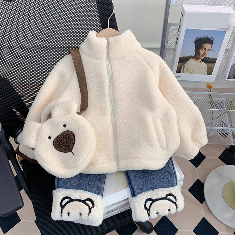 Cute Girls Bear Suit Casual Pants Two-piece Set