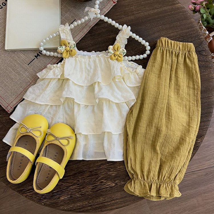 Cute Baby Girl Flower Suspender Pants Suit