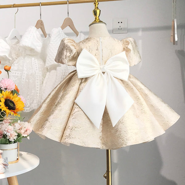 Elegant Baby Girl Satin Puff Sleeve Birthday Princess Dress Show Dress
