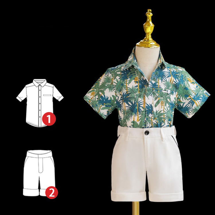 Boys Fashion Floral Shirt Short Sleeve Suit
