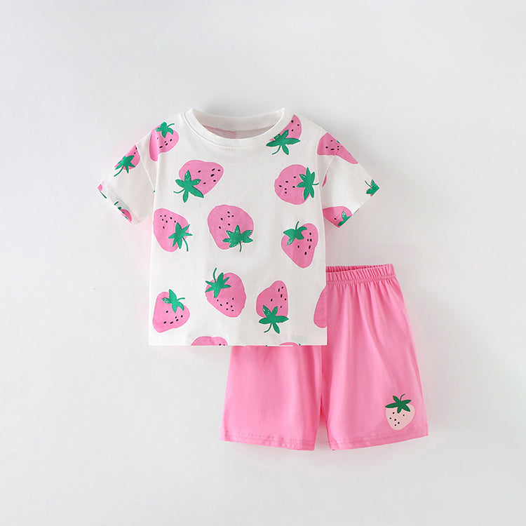 Girls Summer New Casual Round Neck T-shirt Shorts Two-piece Set