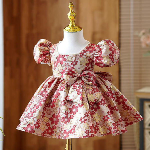 Elegant Baby Girls Red Floral Bow First Year Dress Girls Pageant Dres –  marryshe