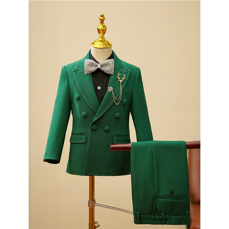 Boys Green Suit with Round Button Detail