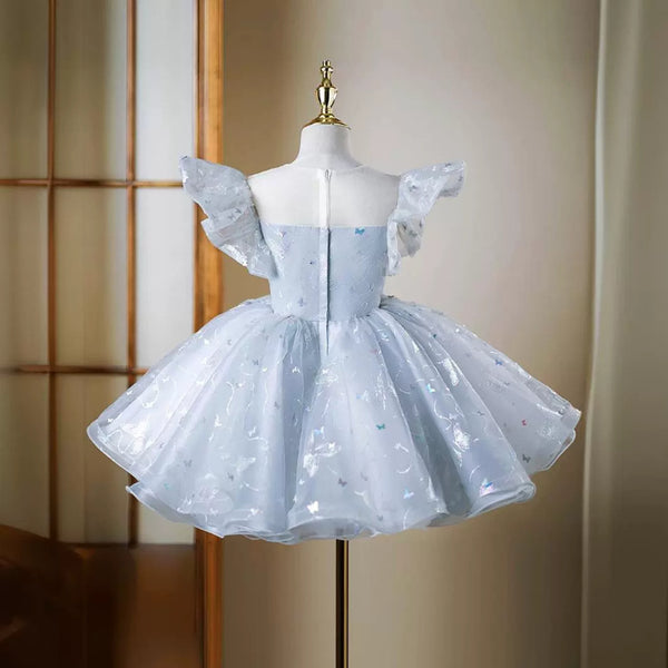 open lace back dress Elegant Baby Blue Sequin Party Princess Dresses Toddler Stage Dresses