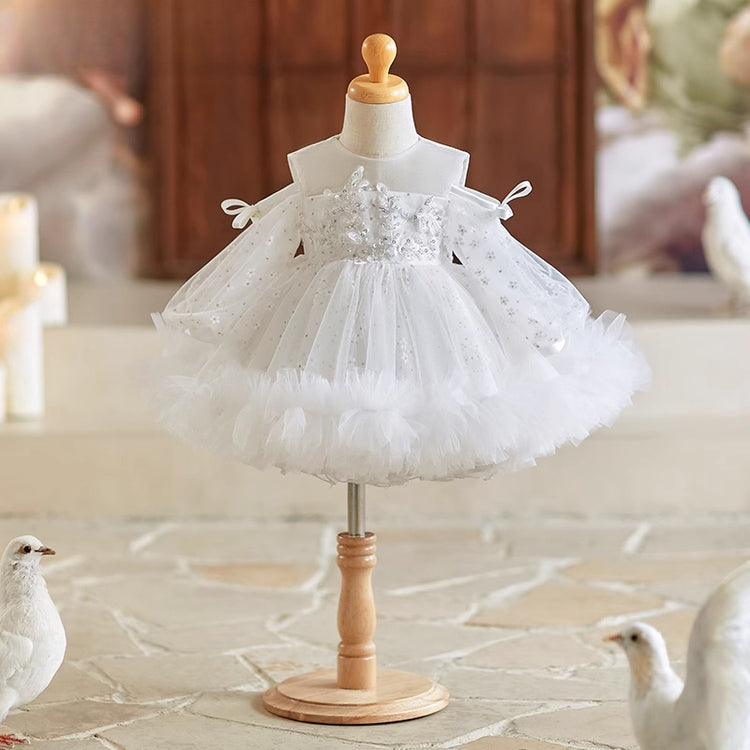 White Flower Girl Wedding Dress Children's Birthday Princess Dress