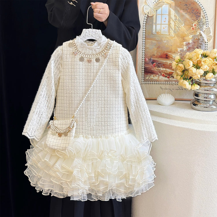 Girls' Cute Autumn Birthday Dress Bottoming Shirt Two-piece Set