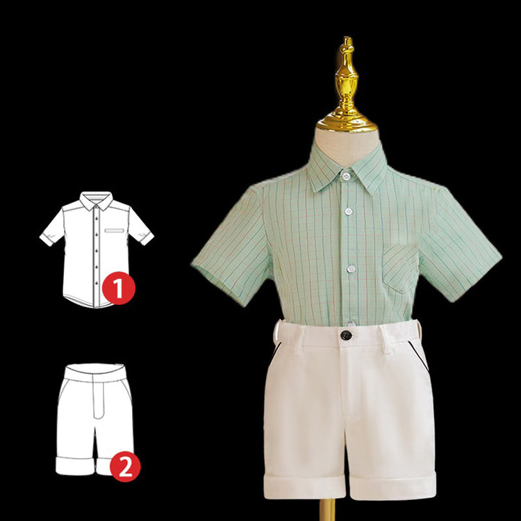 Boys Plaid Short Sleeve Suit with Summer Shorts