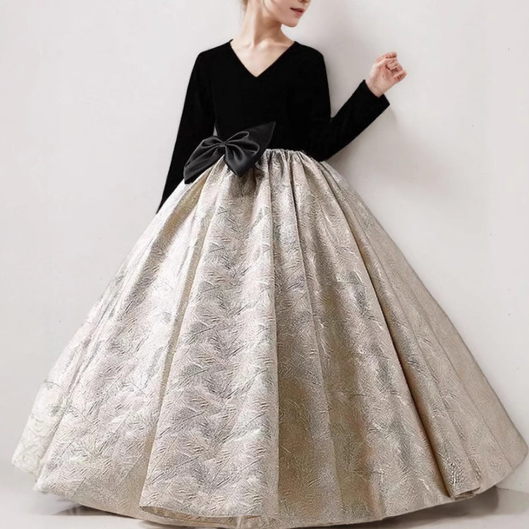 Black Children's Pageant Dress Girls Long Sleeve Baptism Dress
