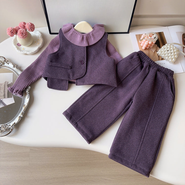 Girls Cute Suit Girls Vest Wide Leg Pants Two-piece Suit