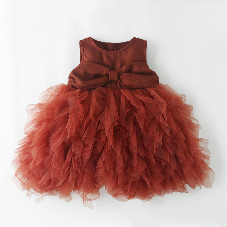 Girls Birthday Princess Dress Girls Red Bow Dress Children's Party Dress