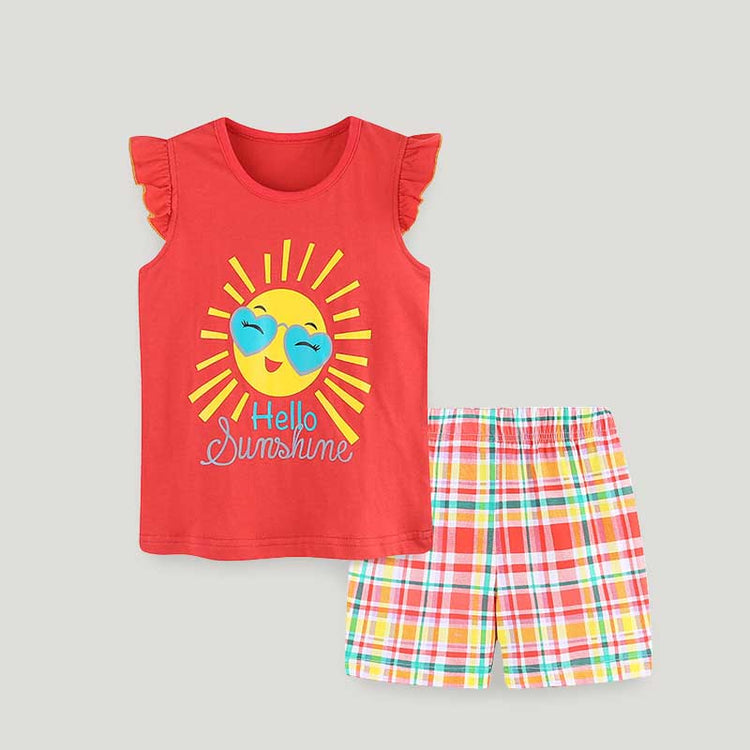 Summer New Girls Cartoon T-sleeve Shorts Two-piece Suit